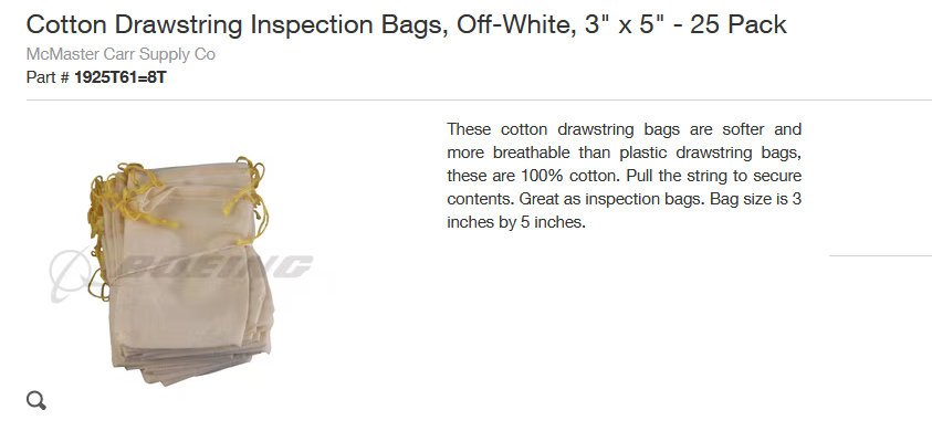 Small parts bags, aerospace work 1925T61 Cotton Drawstring Inspection Bags, Off-White, 3 x 5 -...jpg