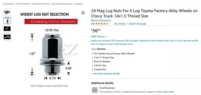 Amazon.com 24 Mag Lug Nuts for Alloy Wheels on Chevy Truck 14x1.5 Thread Size  Automotive.jpg