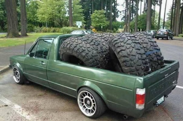 VW rabbit pickup with a ridonkulus load -- This Is What A 1984 Volkswagen Rabbit Pickup Costs ...jpg